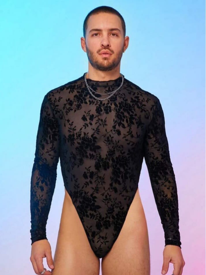 Men's Mesh & Thermal Lined Compression Long Sleeve Bodysuit